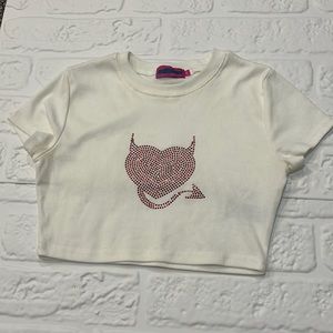 Edikted Devil Heart Rhinestone Baby Tee